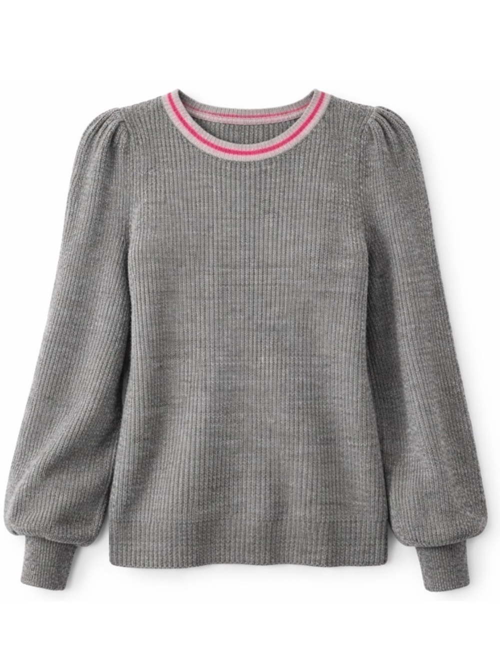 Halogen Modern Gray Puff Sleeve Crew Neck Fuzzy Soft Knit Sweater XS